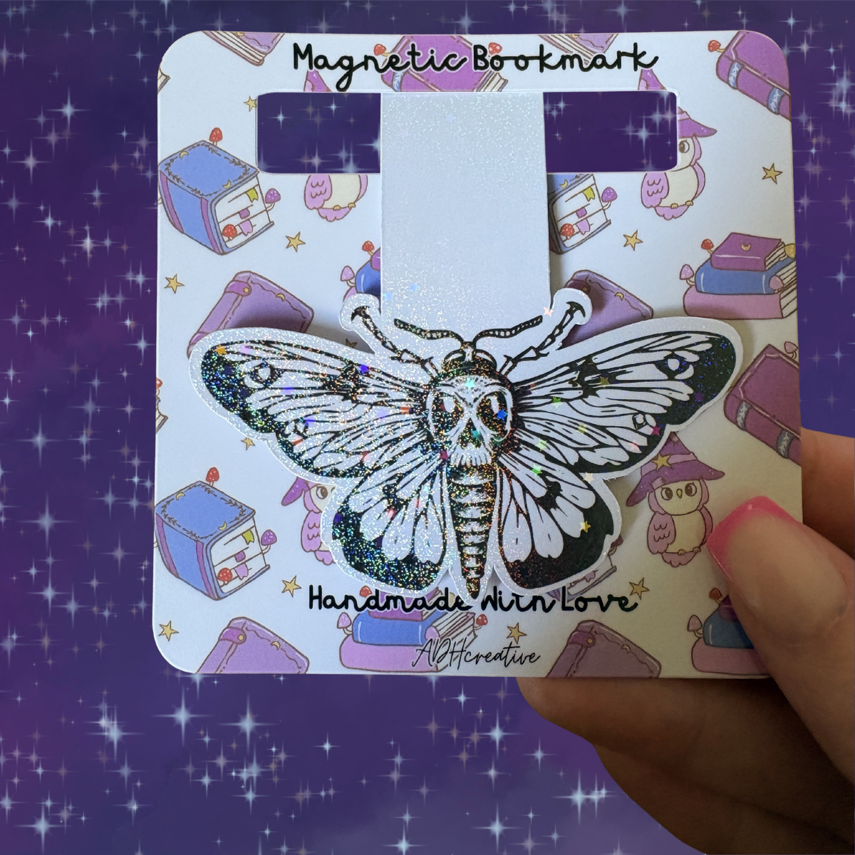 Death's Head Moth Glitter Magnetic Bookmark