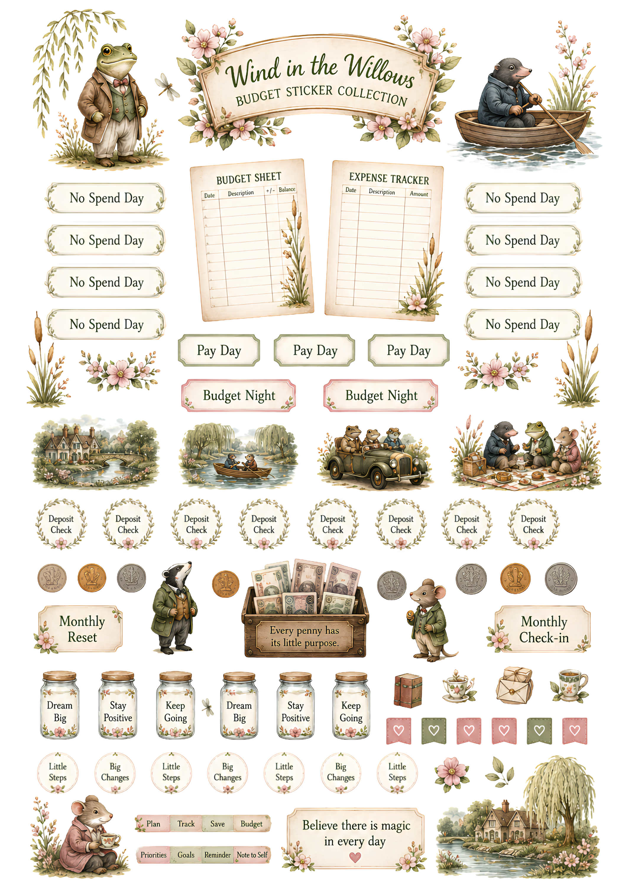 Wind in the Willows Budget Sticker Sheet | A4 | 2 Sheet Pack