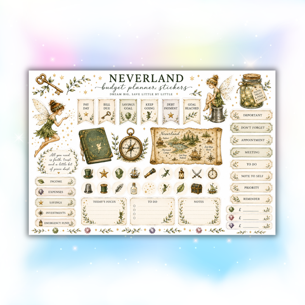 Neverland Budget Planner Sticker Sheet | A4 | 2 Sheet Pack