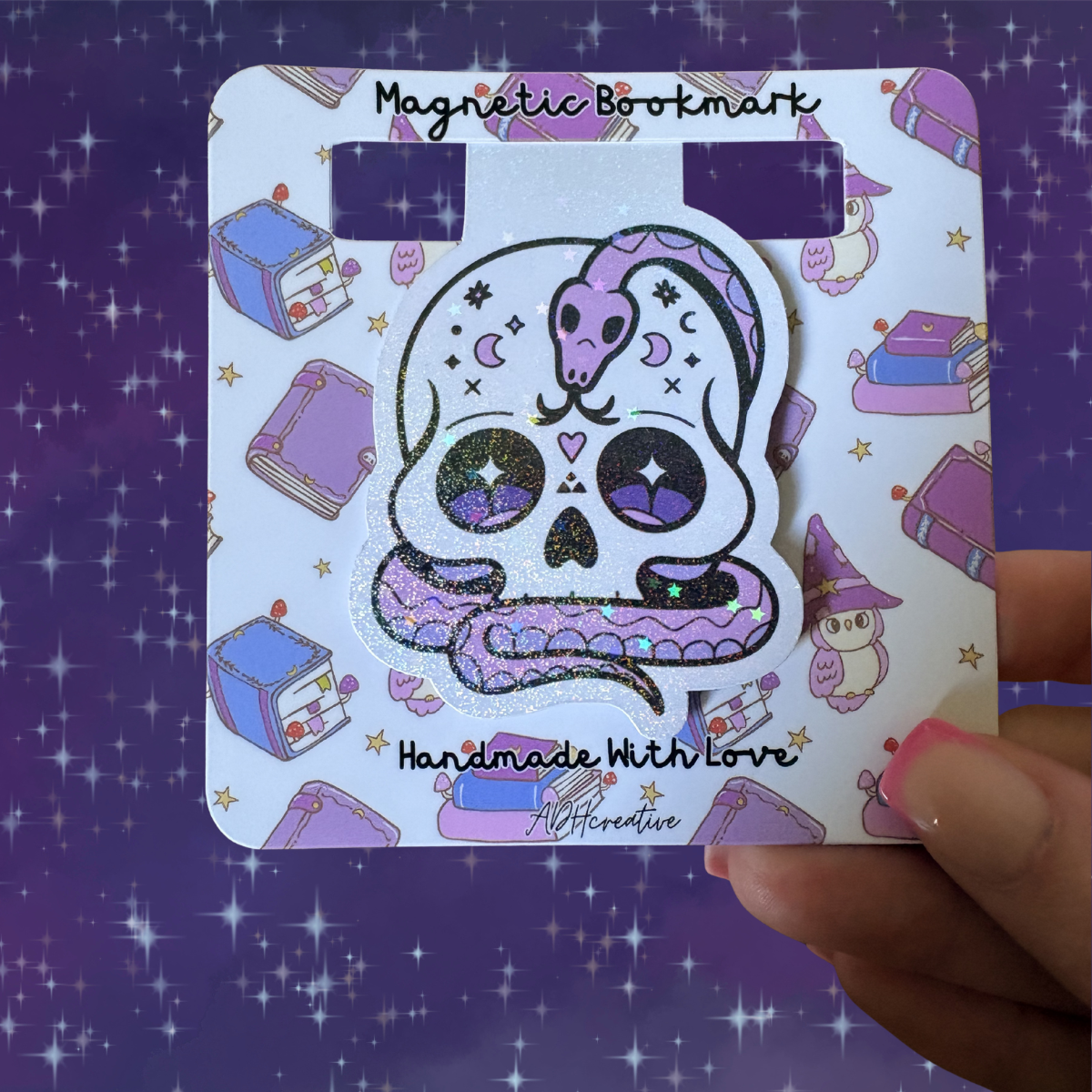 Skull & Snake Glitter Magnetic Bookmark