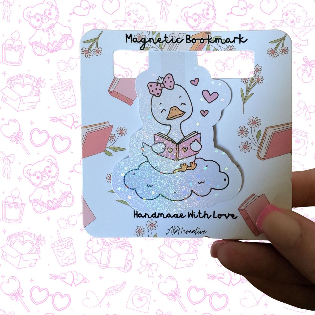 Reading Duck Glitter Magnetic Bookmark