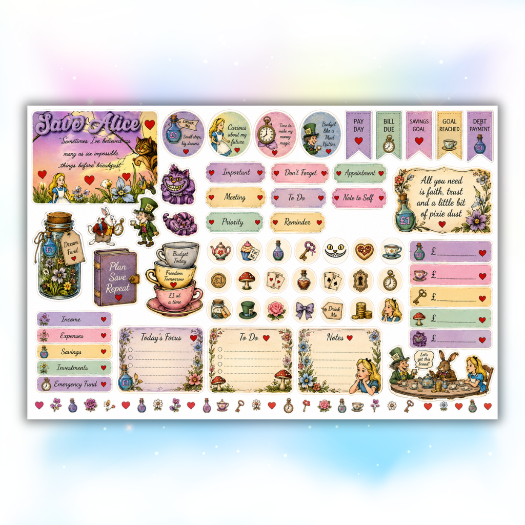 Save Alice Budget Sticker Pack — 2 Sheet Bundle