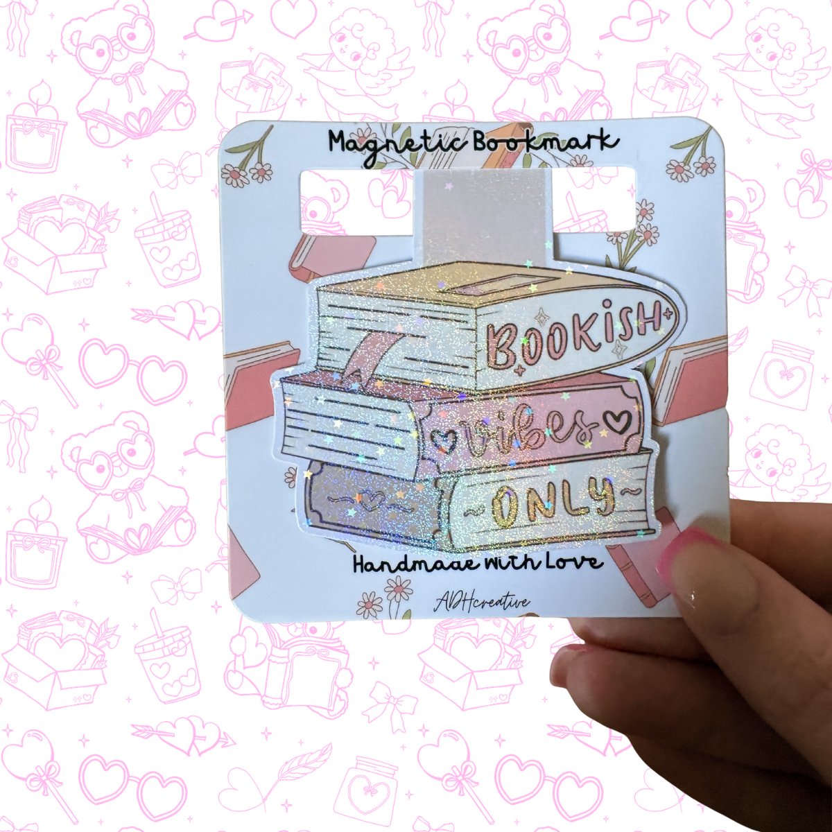 Bookish Vibes Only Glitter Magnetic Bookmark